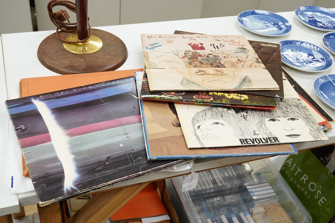 Fourteen The Beatles related LP record albums, including; Rubber Soul, The Beatles at the Hollywood Bowl, With The Beatles, Beatles For Sale, Sgt. Pepper, Revolver, McCartney II, Wings Over America, the Concert for Bangl